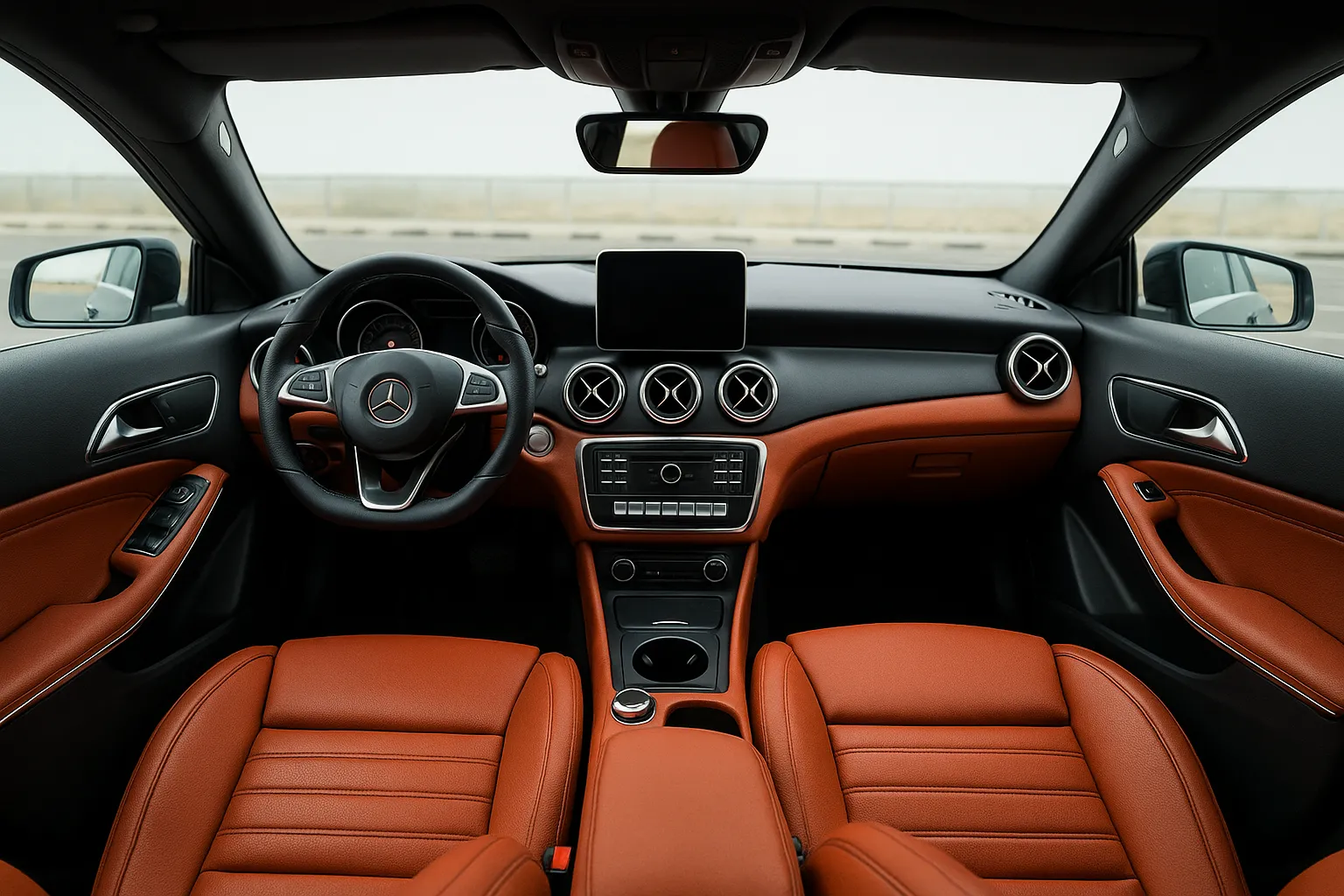 Close-up of a Mercedes-Benz dashboard featuring a modern digital instrument cluster and premium interior controls, highlighting advanced vehicle diagnostics and the importance of regular mercedes benz maintenance for optimal performance.