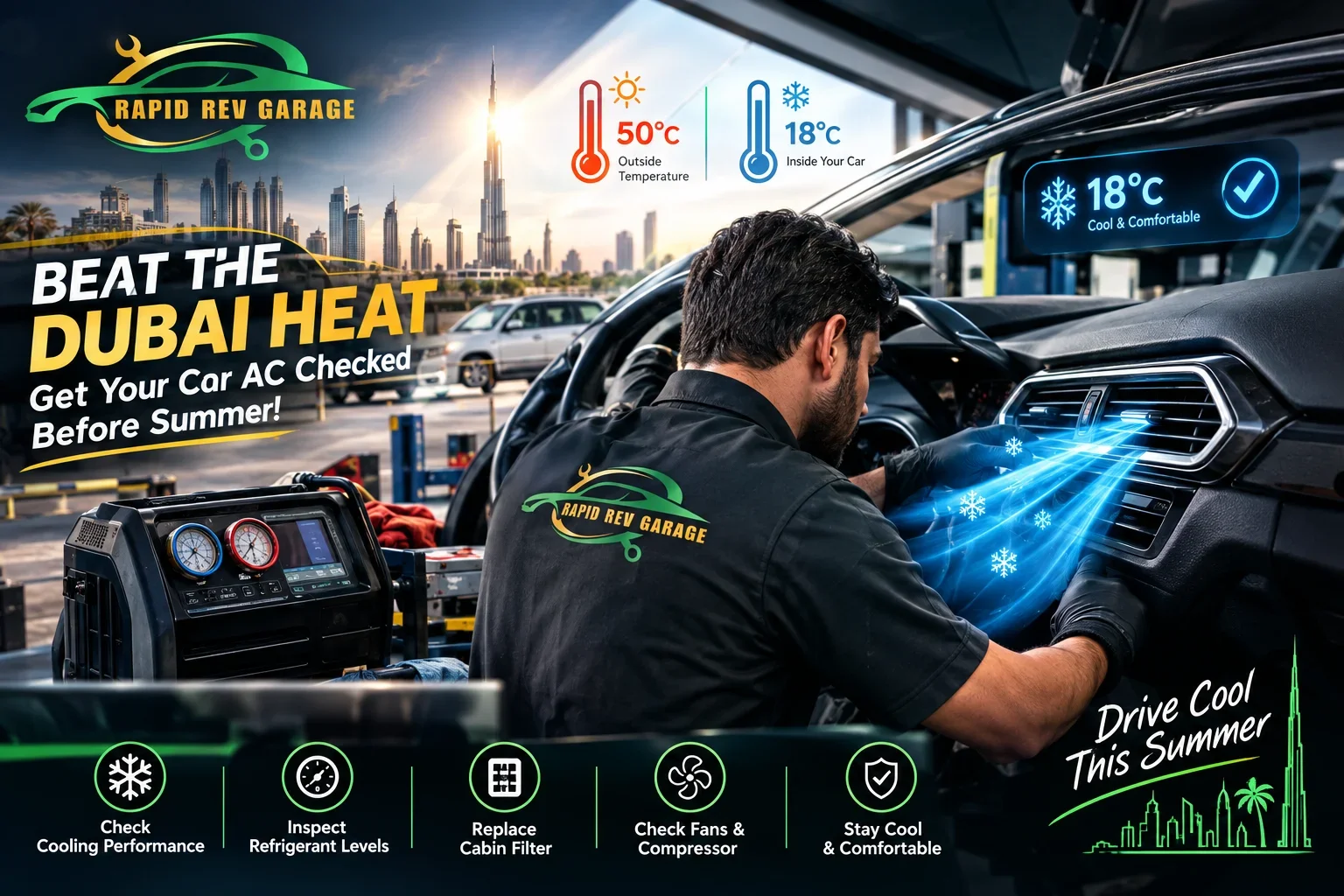 Toyota Service in Dubai with a professional mechanic inspecting a Toyota car at Car Garage Expert.