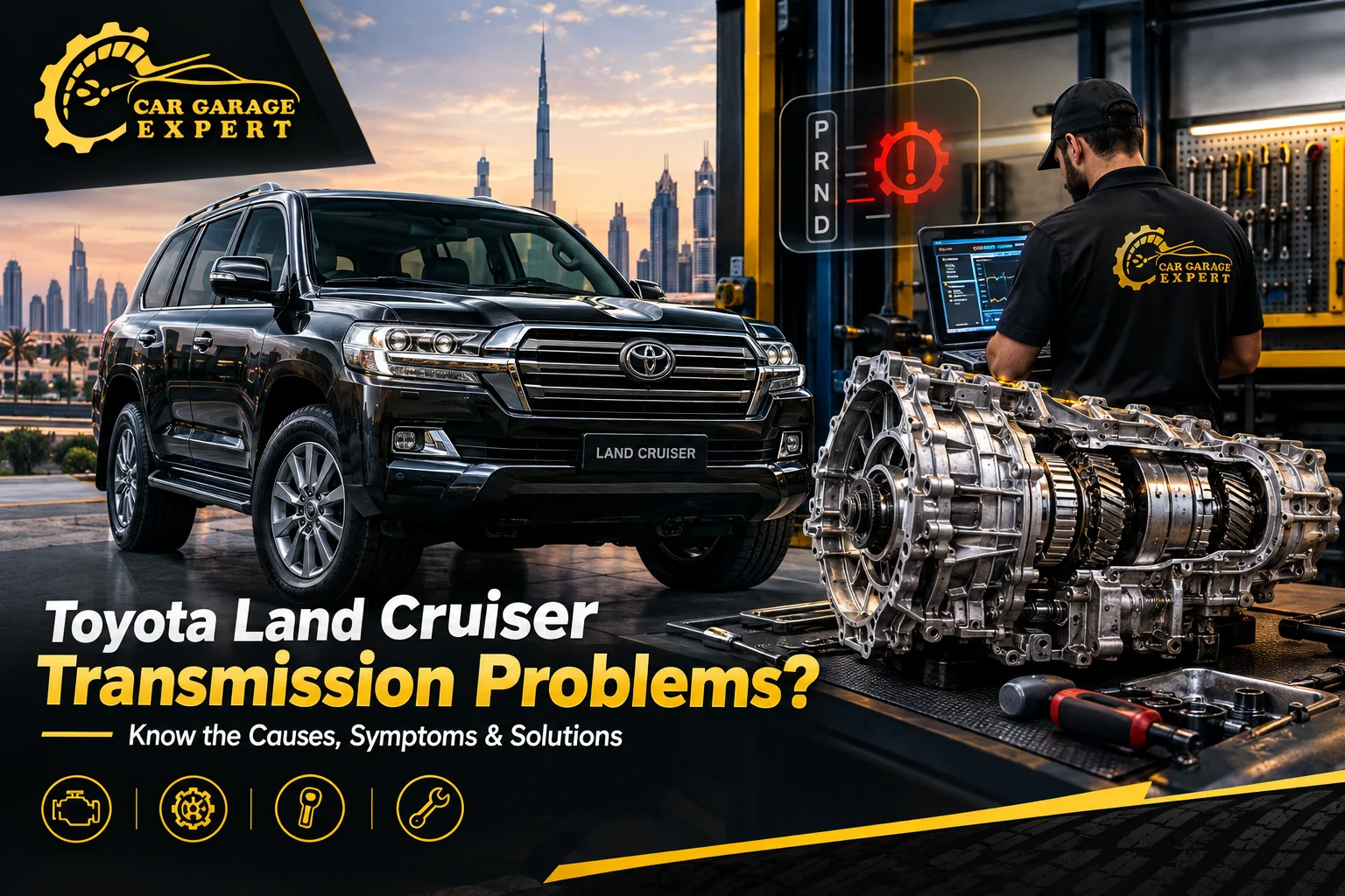 Toyota Land Cruiser transmission problems repair and diagnostics at Car Garage Expert in Dubai.