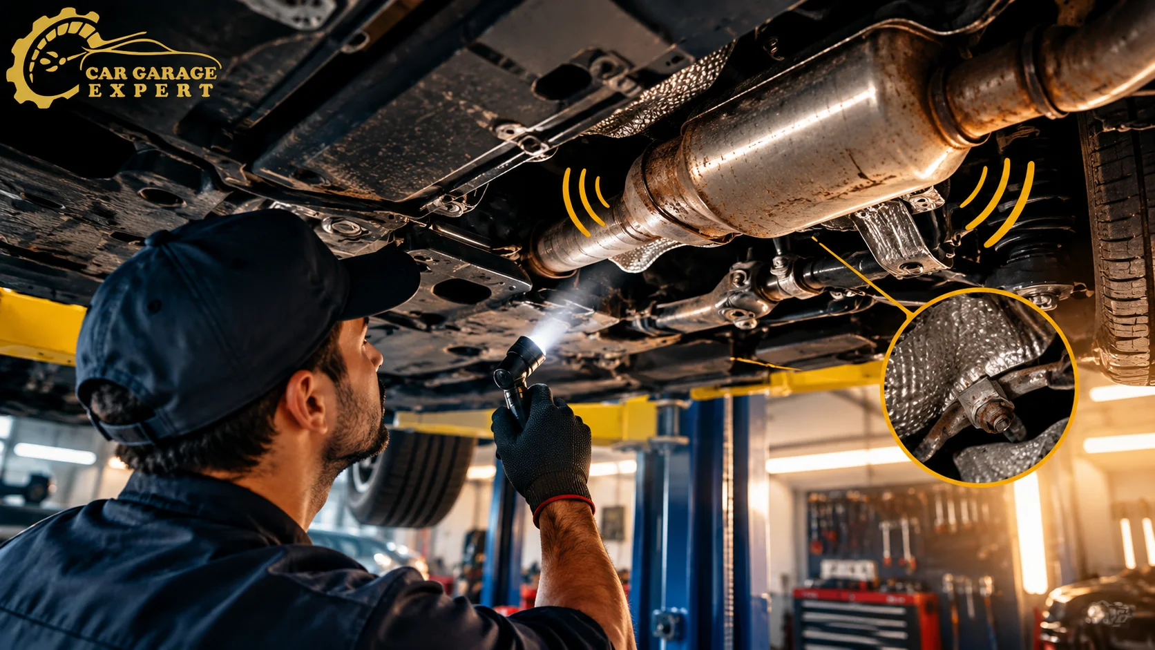 Rattling Noise Under the Car when accelerating – car exhaust and underbody inspection at Car Garage Expert in Dubai.